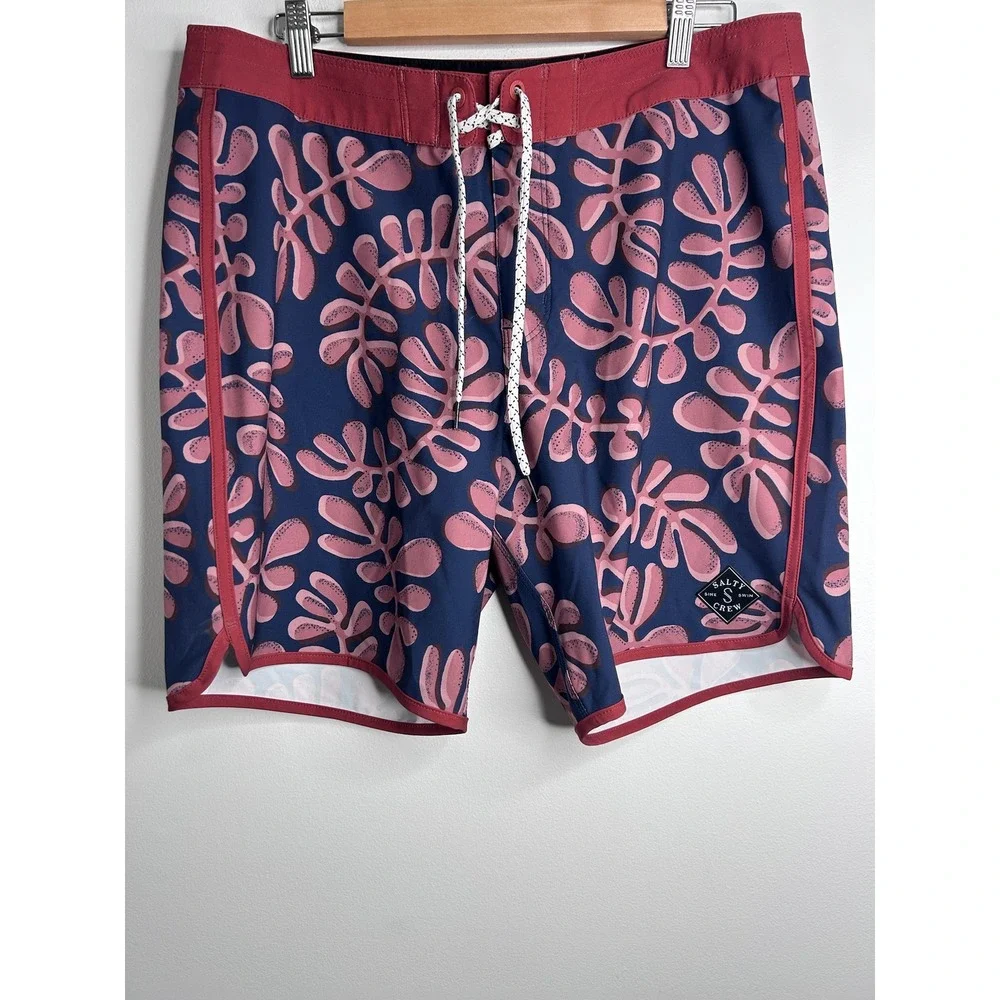Salty Crew Mens 34 Board Shorts Navy Kelp Print Quick Dry Stretch Swim Trunks‎